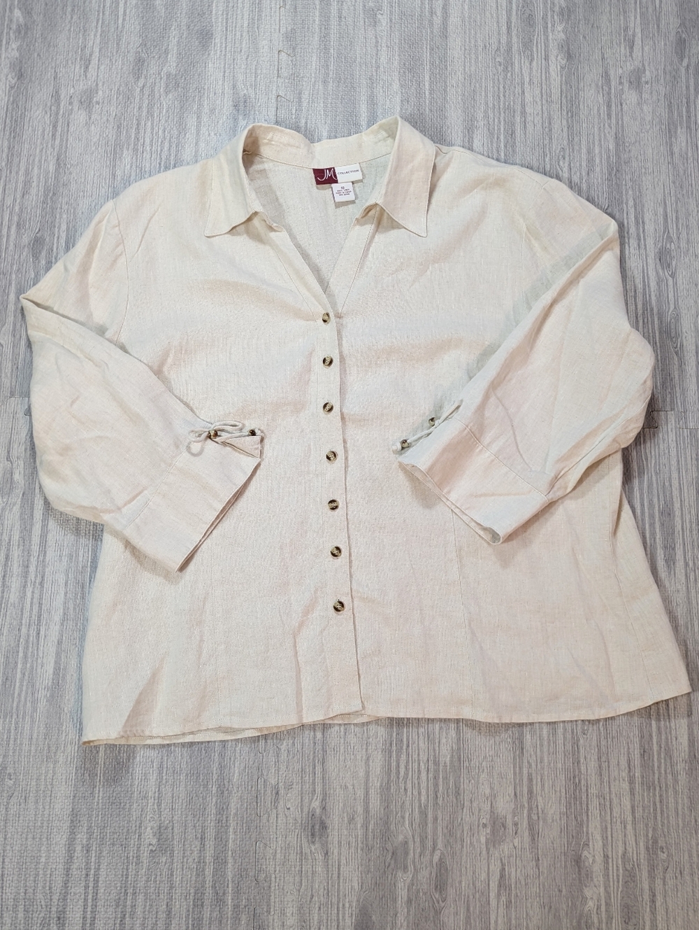 JM Collection Women's Linen Button Down Tan Shirt Capsule Coastal Summer Sz 18 - Picture 3 of 9